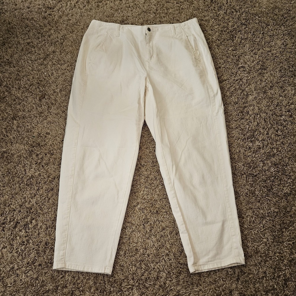 Eileen Fisher Organic Cotton Denim Ankle Pants Tapered Jeans Size 16 Cream White
